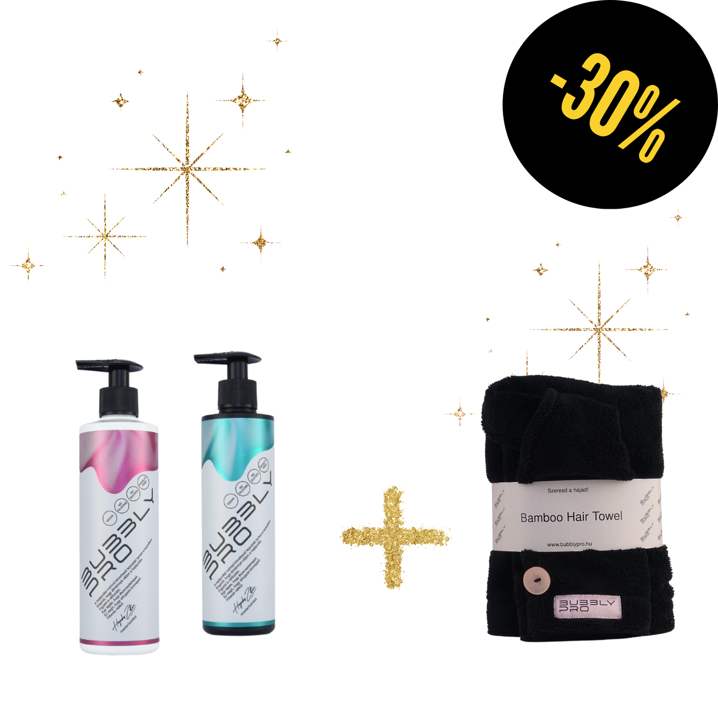 BubblyPro MiniPack +Bambusz hajtörölköző (professzionális sampon +balzsam-pakolás +bambusz hajtörölköző)