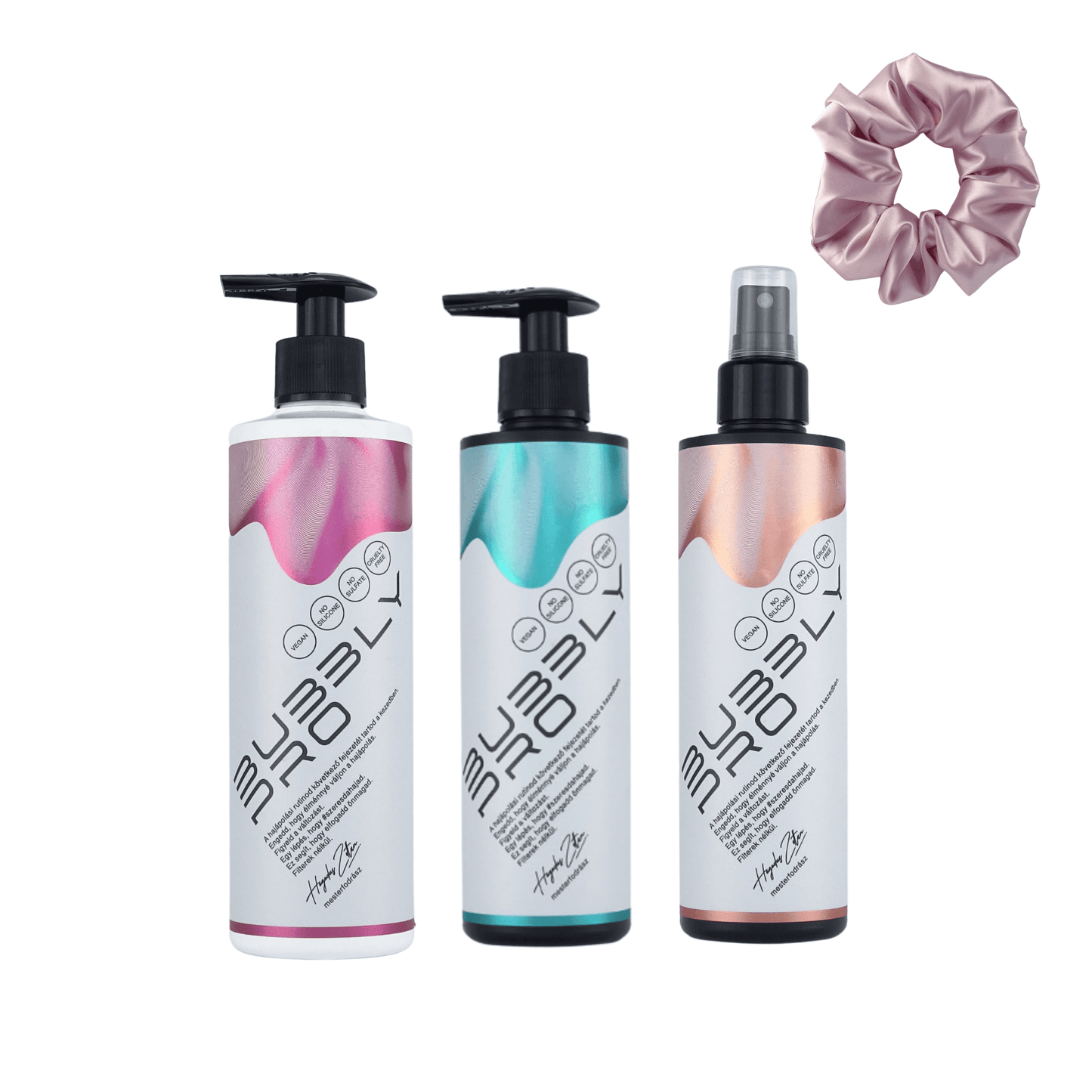 BubblyPro MidiPack + Jumbo Scrunchie - Sampon, Balzsam-Pakolás, Leave-in Balzsam, Óriás Szatén hajgumi