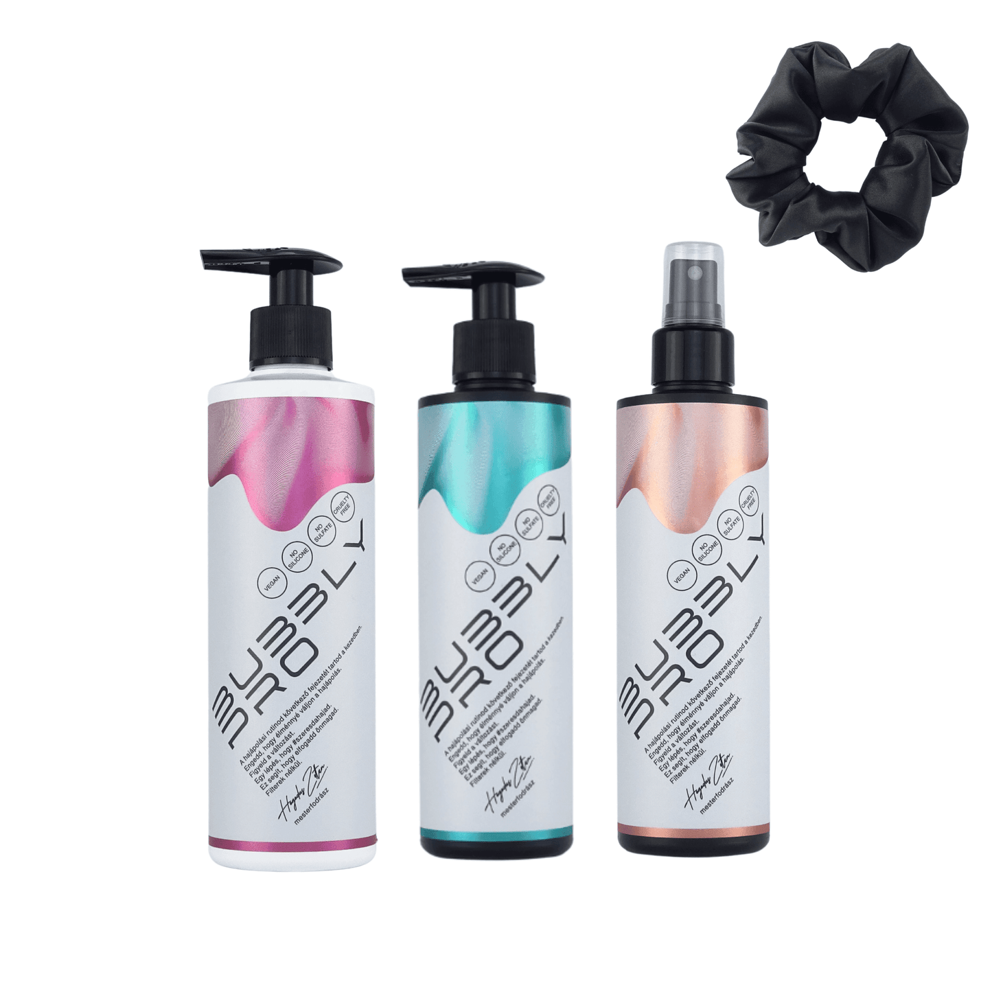 BubblyPro MidiPack + Jumbo Scrunchie - Sampon, Balzsam-Pakolás, Leave-in Balzsam, Óriás Szatén hajgumi