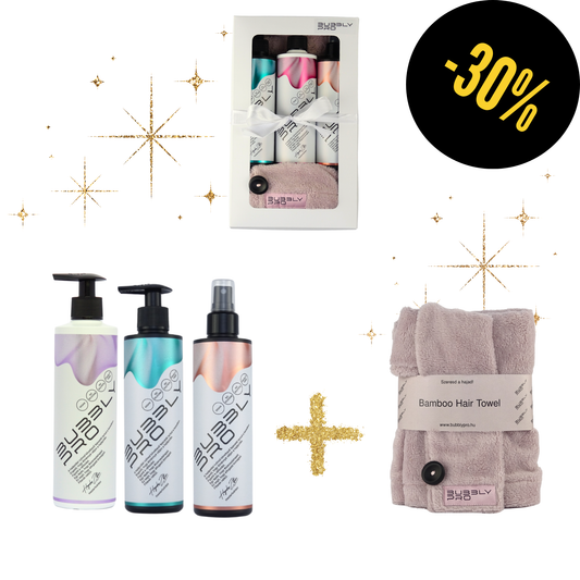 BubblyPro Maxipack VOLUME  sampon+rózsaszín törölközővel - Ajándék dobozban