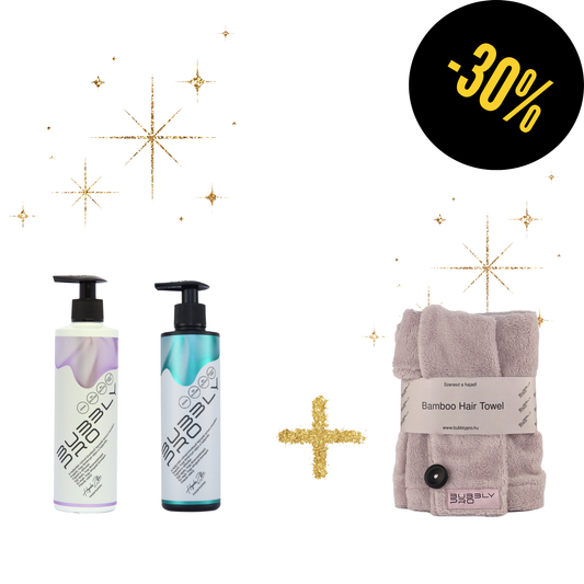 BubblyPro MiniPack +Bambusz hajtörölköző (professzionális sampon +balzsam-pakolás +bambusz hajtörölköző)