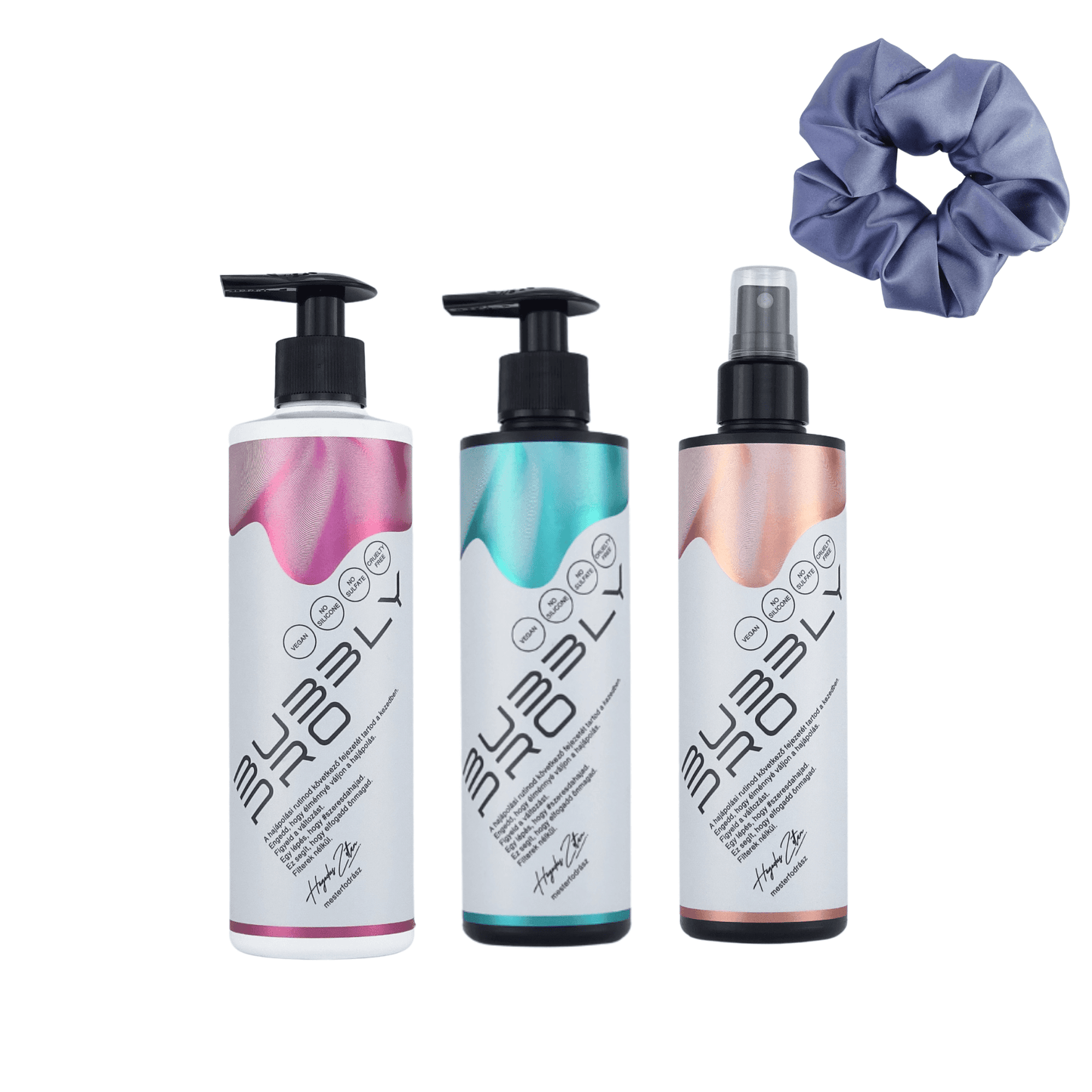 BubblyPro MidiPack + Jumbo Scrunchie - Sampon, Balzsam-Pakolás, Leave-in Balzsam, Óriás Szatén hajgumi