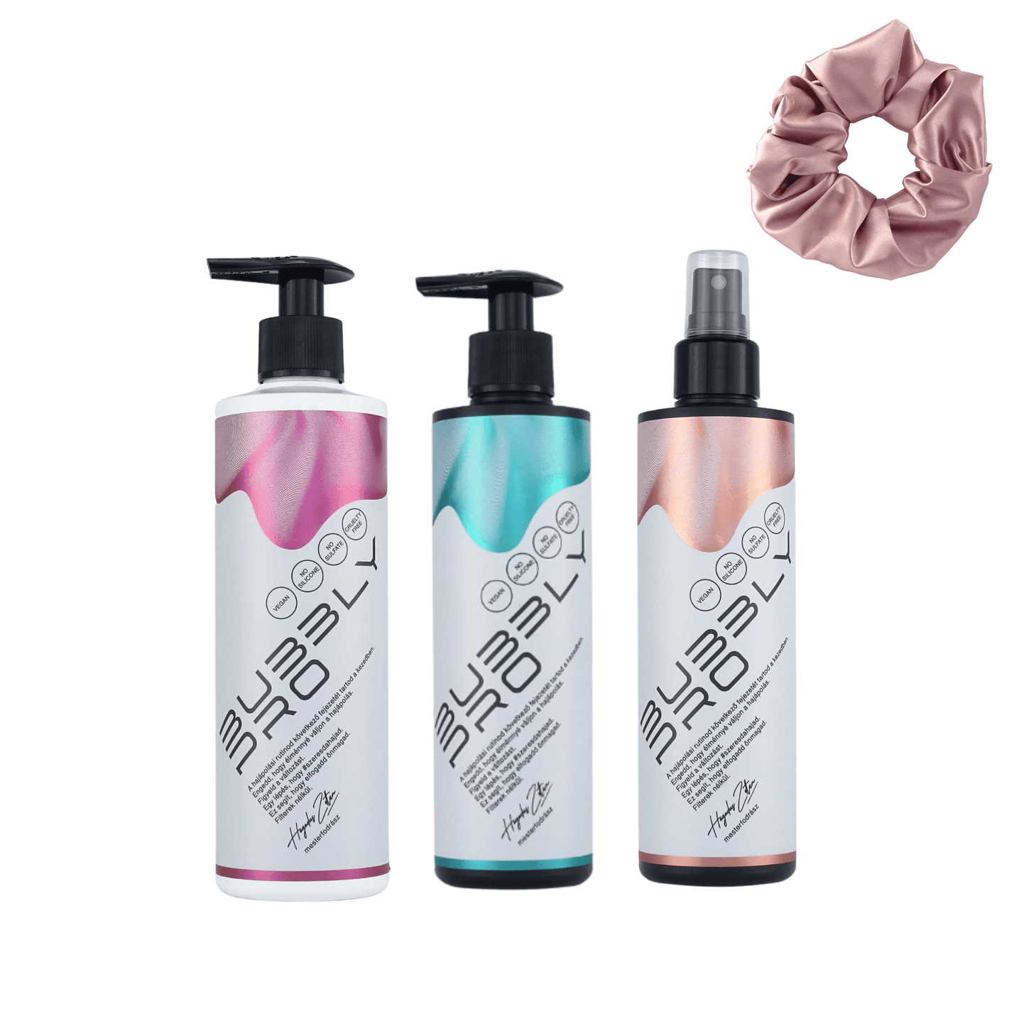 BubblyPro MidiPack + Jumbo Scrunchie - Sampon, Balzsam-Pakolás, Leave-in Balzsam, Óriás Szatén hajgumi