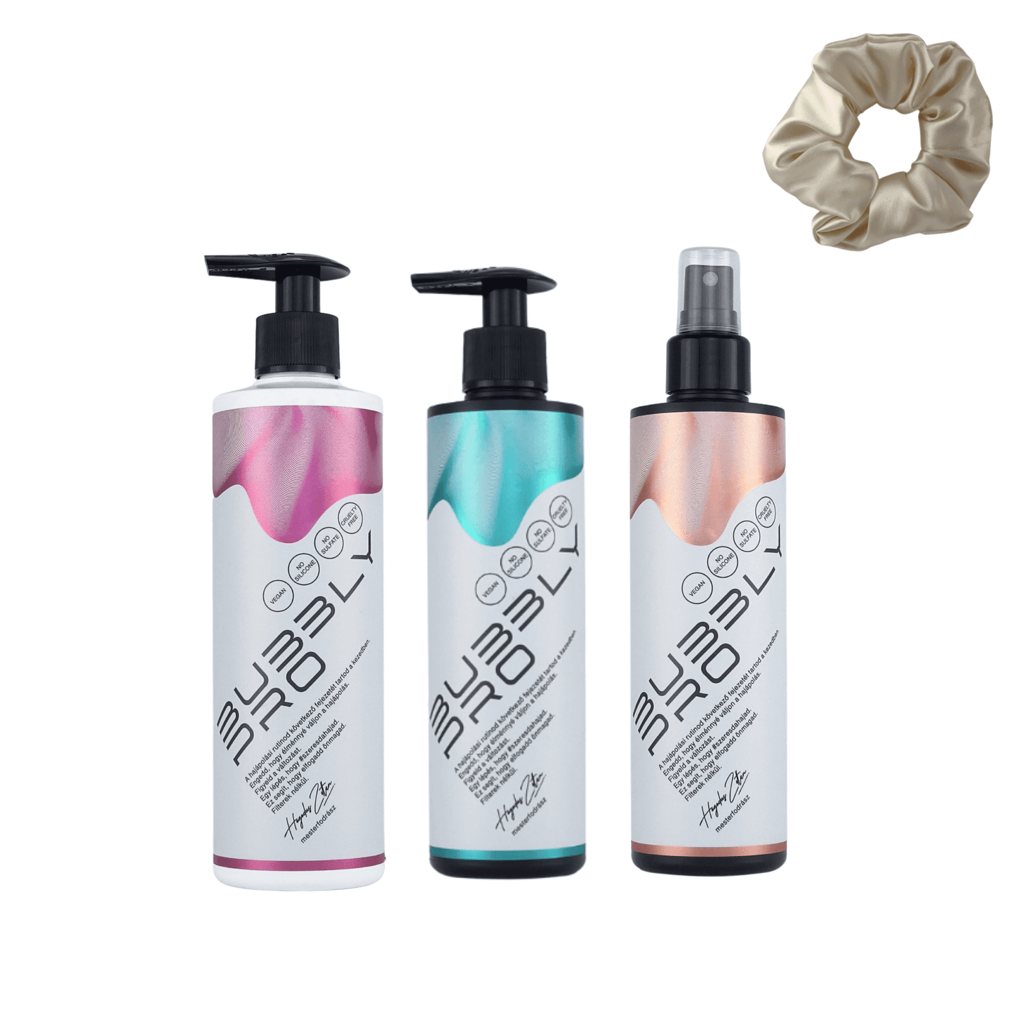 BubblyPro MidiPack + Jumbo Scrunchie - Sampon, Balzsam-Pakolás, Leave-in Balzsam, Óriás Szatén hajgumi
