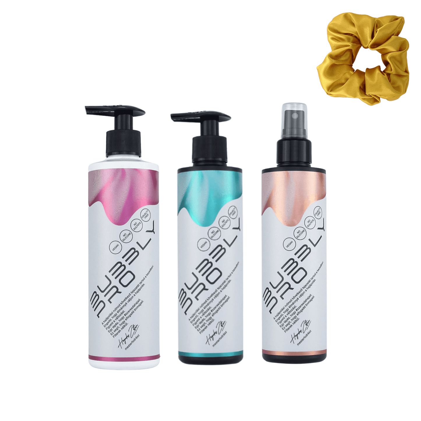 BubblyPro MidiPack + Jumbo Scrunchie - Sampon, Balzsam-Pakolás, Leave-in Balzsam, Óriás Szatén hajgumi