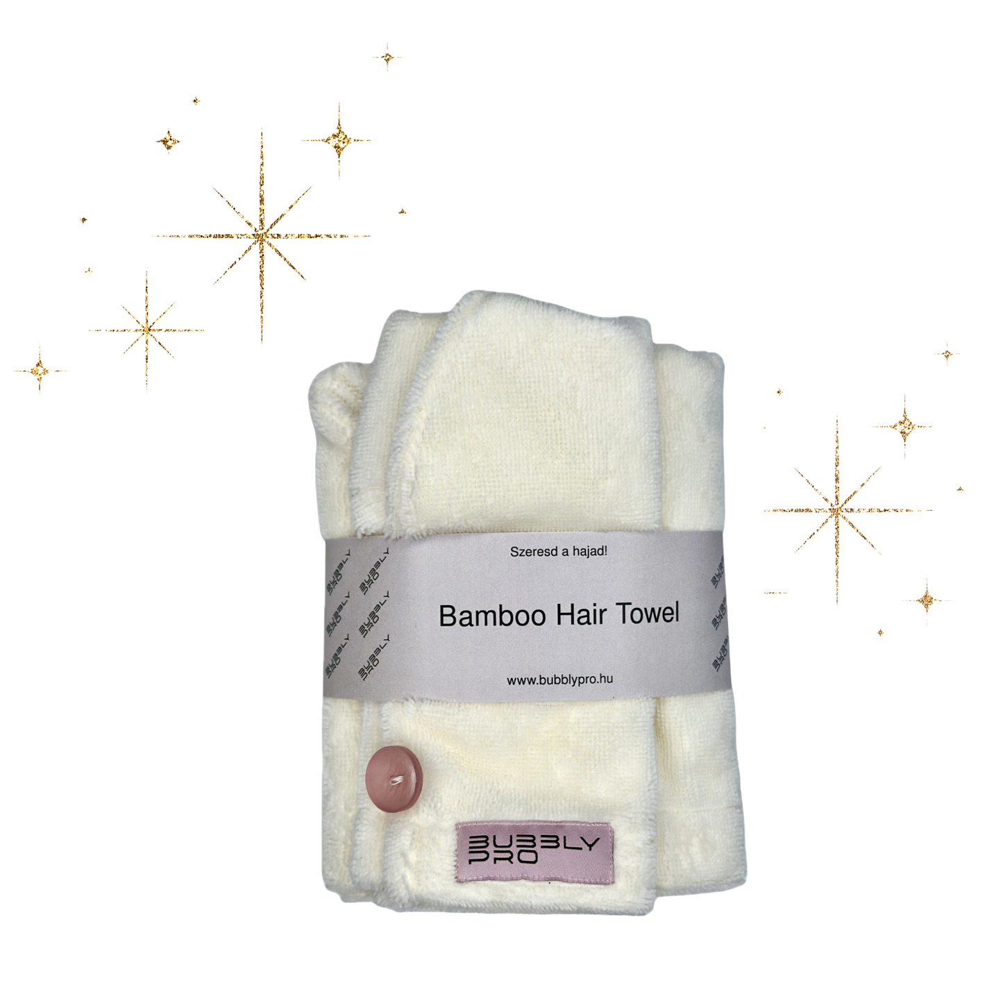 BubblyPro Bambusz Hajtörölköző  rózsaszín/fekete/krém
